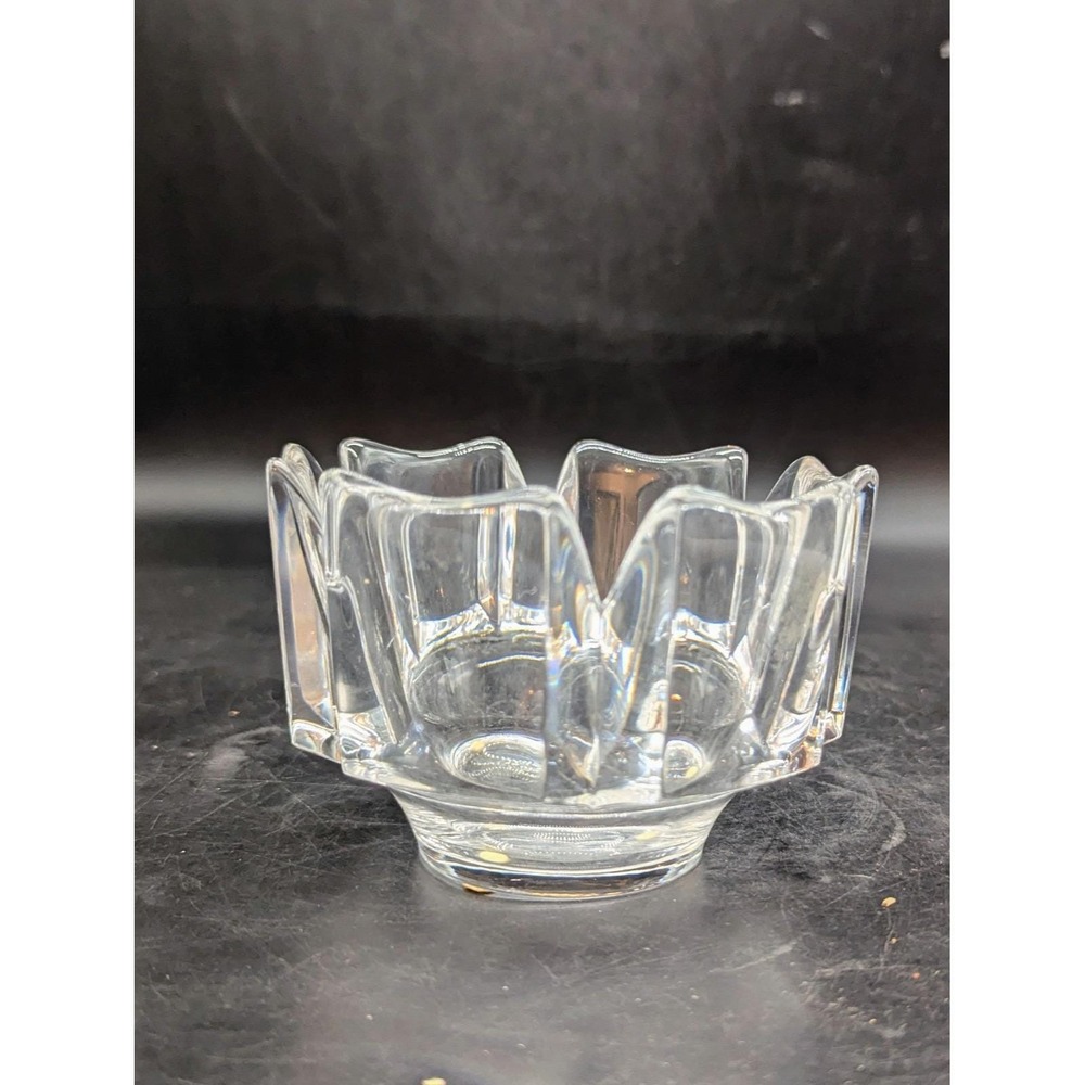 Orrefors Sweden Art Glass Corona Bowl Lars Hellsten Modernist Crystal 4.75"